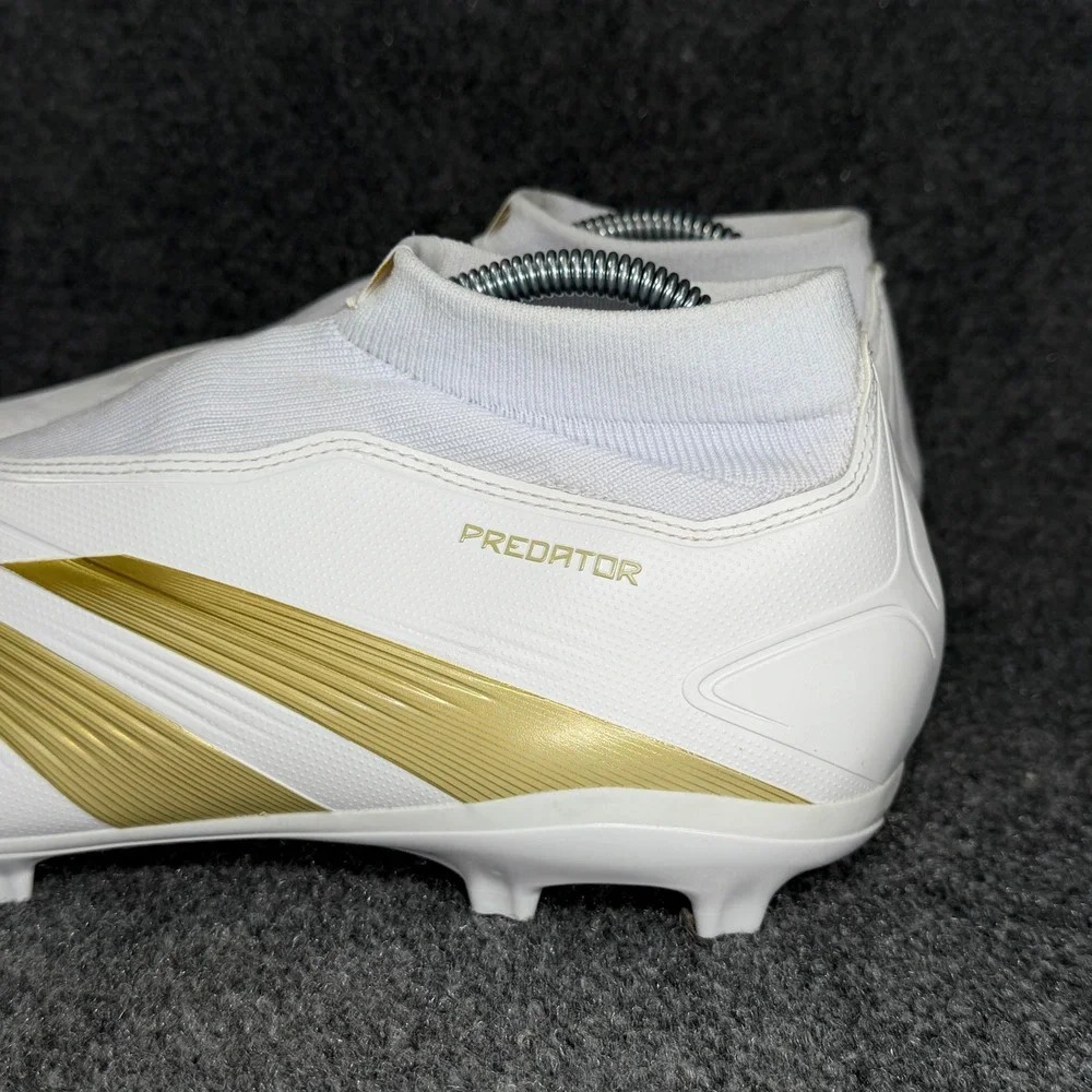 Adidas Predator League FG Soccer Cleats Men's 13.5 White Gold Laceless Athletic